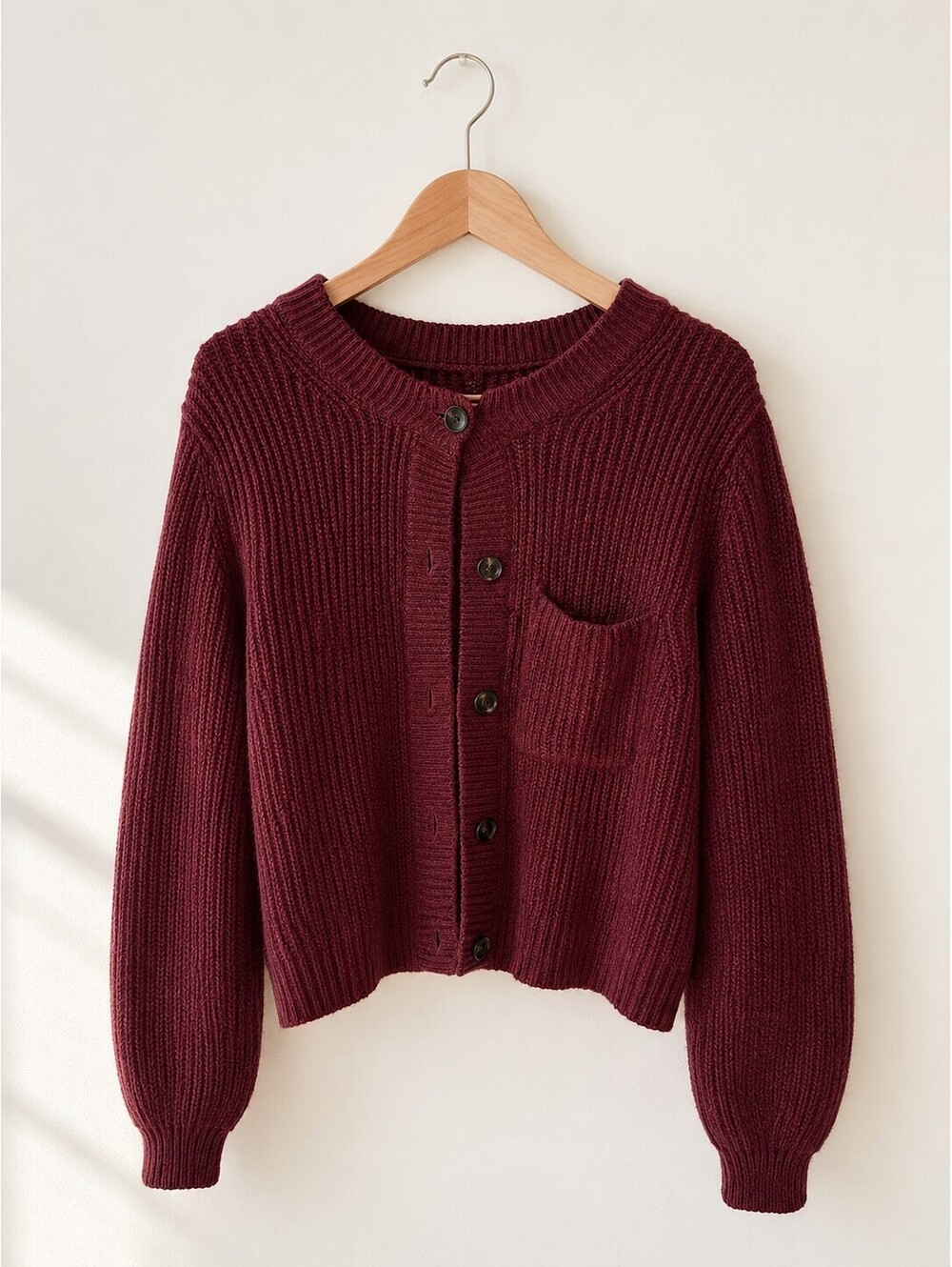 American Eagle Outfitters Burgundy Ribbed Button-Up Cardigan